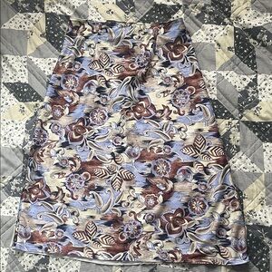 Floral A-Line Skirt in Blue, Brown & Cream